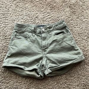 Army green high waisted midi shorts